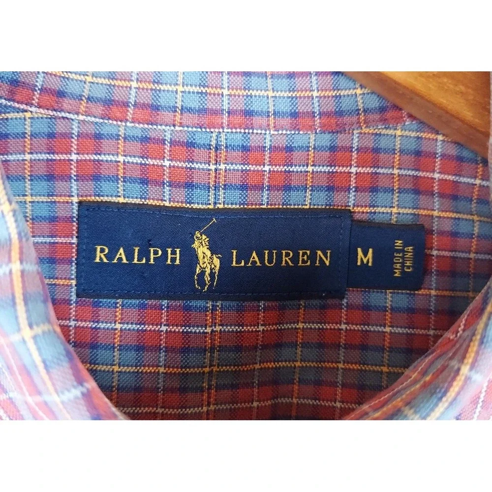 Polo Ralph Lauren Mens Medium Blue‎ Red Gingham Plaid Check Shirt Cotton